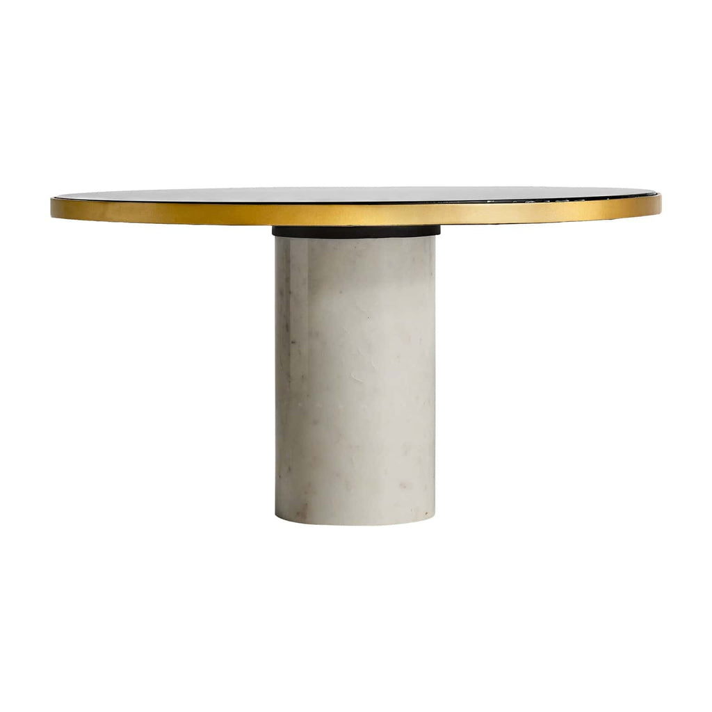 Runder Couchtisch aus Marmor in Weiss und Gold - Maison Oudh