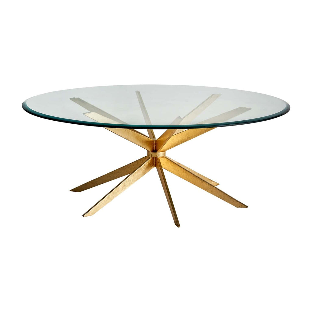 Runder Couchtisch in Gold mit einer Tischplatte aus Glas - Maison Oudh
