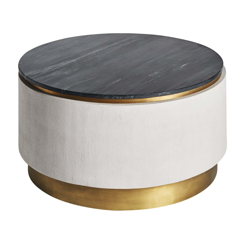 Runder Couchtisch in Weiss kombiniert mit schwarzem Marmor - Maison Oudh