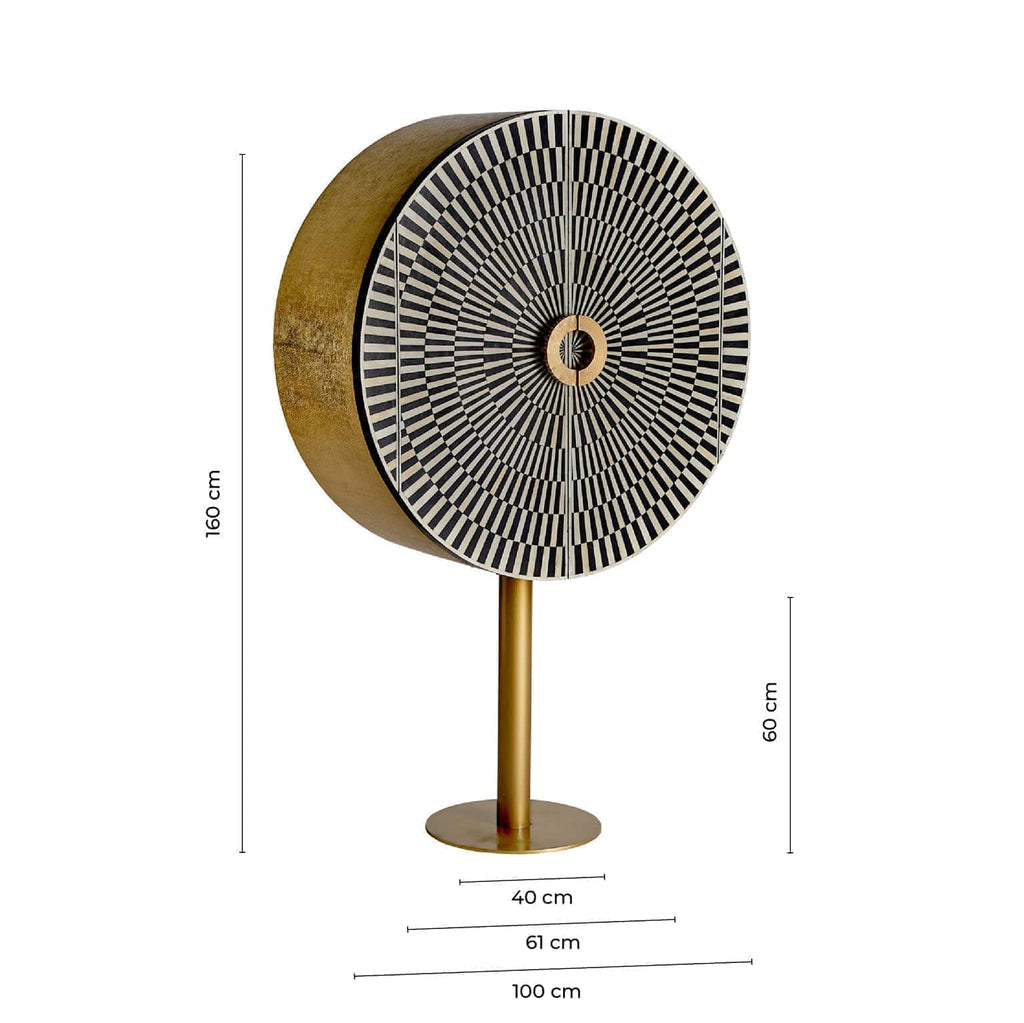 Runder Designer Barschrank aus schwarzem und weissem Bone kombiniert mit Gold - Maison Oudh
