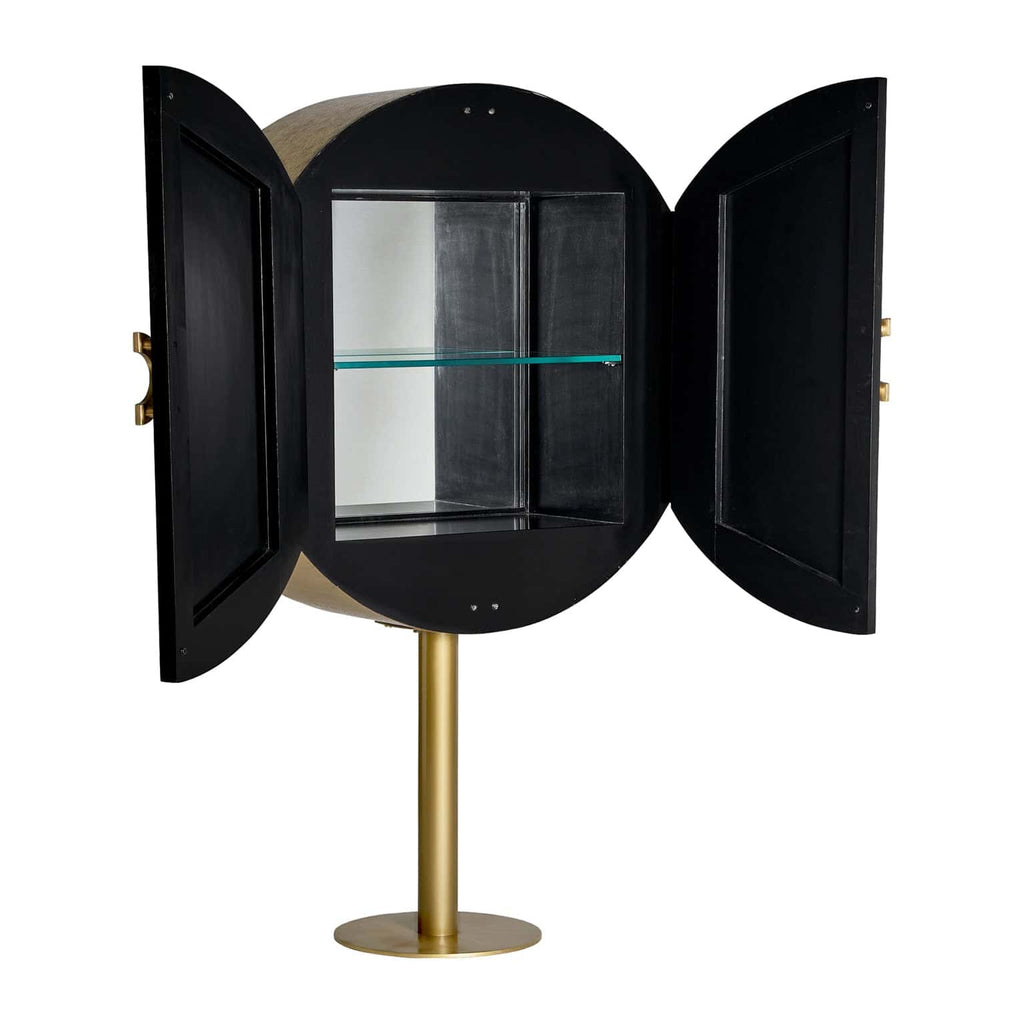 Runder Designer Barschrank aus schwarzem und weissem Bone kombiniert mit Gold - Maison Oudh