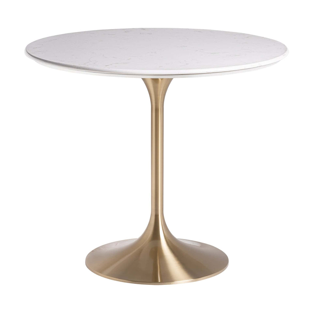 Runder Esstisch im Art Deco Stil aus beigem Kunstmarmor kombiniert mit Gold - Maison Oudh