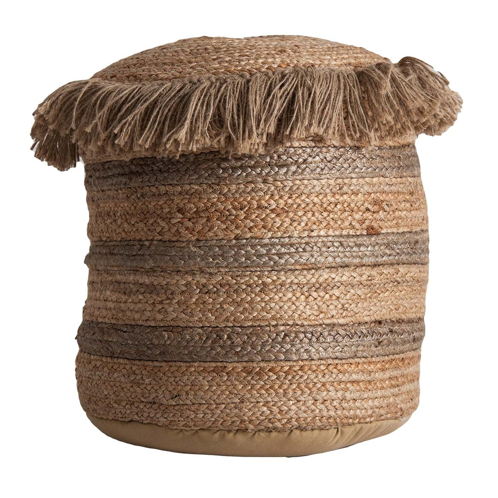 Runder Pouf aus Jute mit Fransen im Vintage Design - Maison Oudh