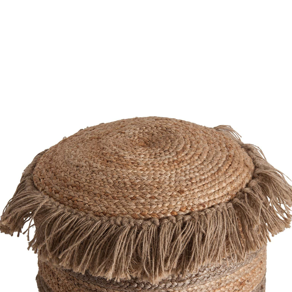 Runder Pouf aus Jute mit Fransen im Vintage Design - Maison Oudh