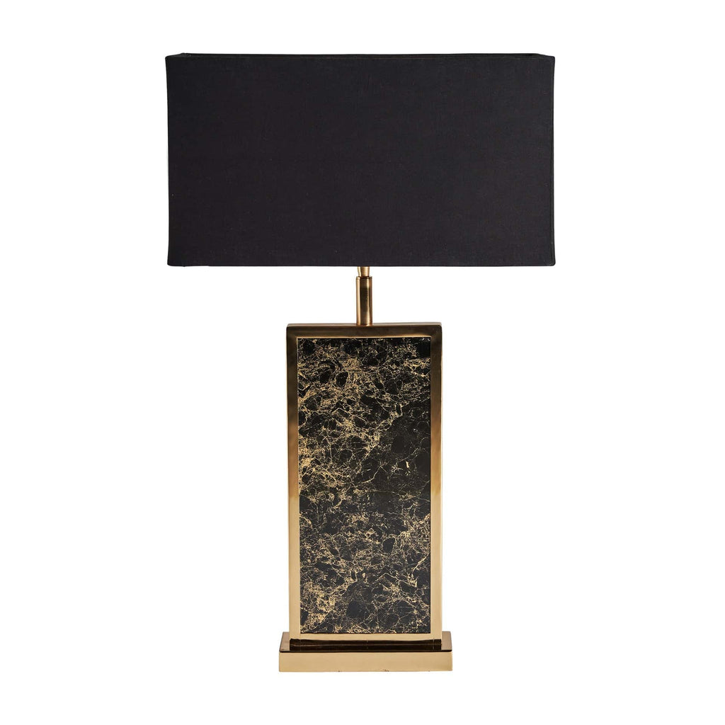 Art-Deco-Tischlampe in Schwarz mit marmorierter Basis aus Messing 