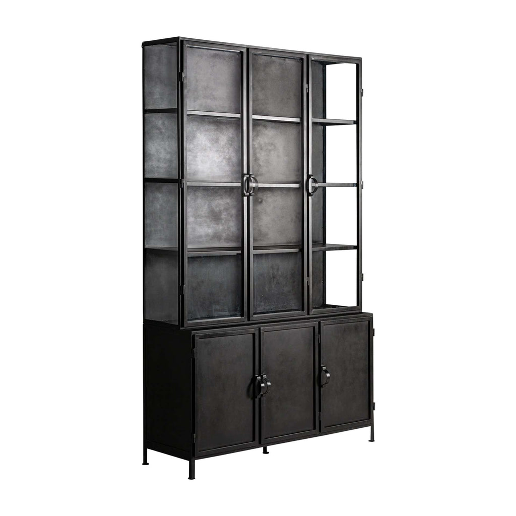 Schwarzes Industrial Regal aus Eisen und Kristallglas - Maison Oudh