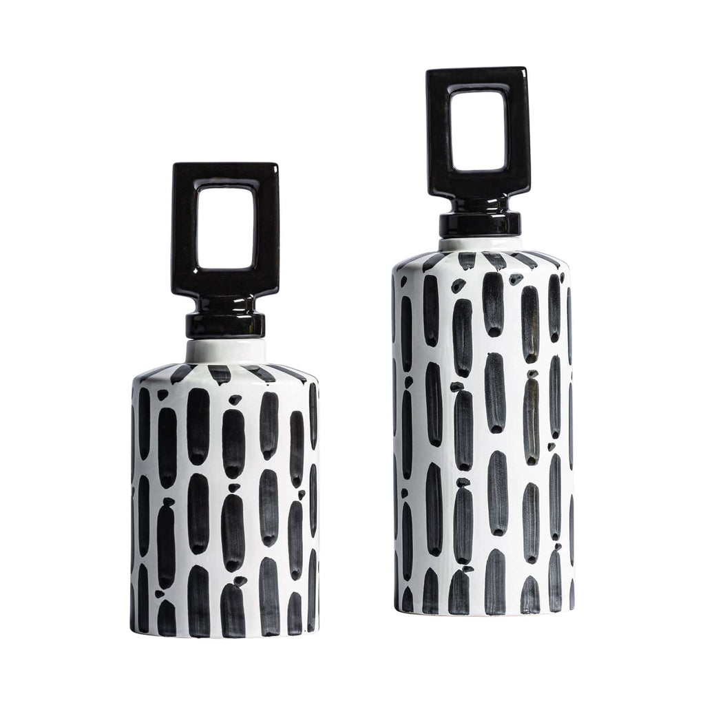 Schwarzweisse Keramikvase mit Deckel - Maison Oudh