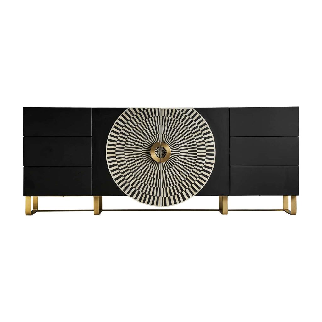 Sideboard Bone in Schwarz und Weiss mit goldenen Elementen - Maison Oudh