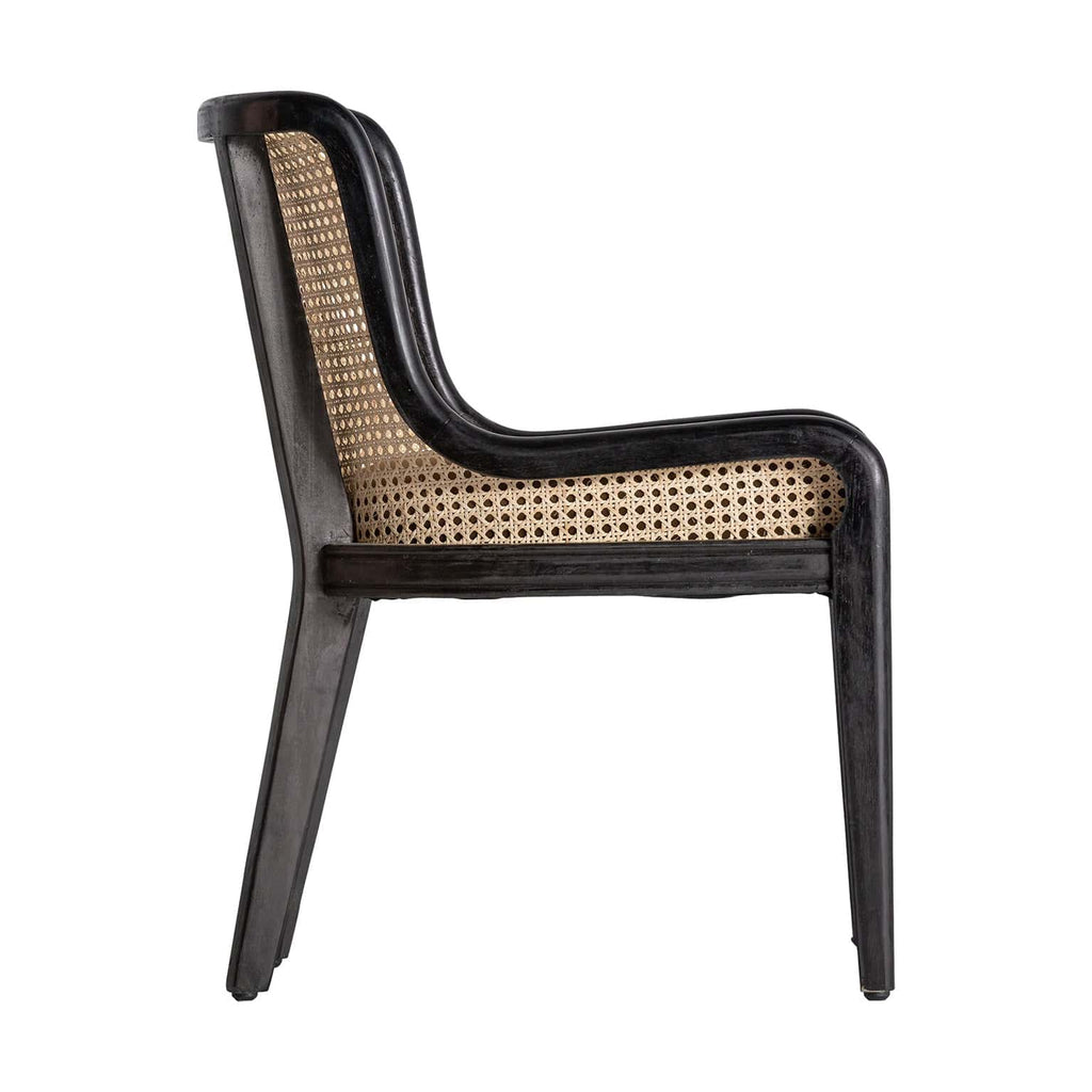 Schwarzer Stuhl im Kolonial Stil mit naturfarbenem Rattan und edlem Samt- Maison Oudh