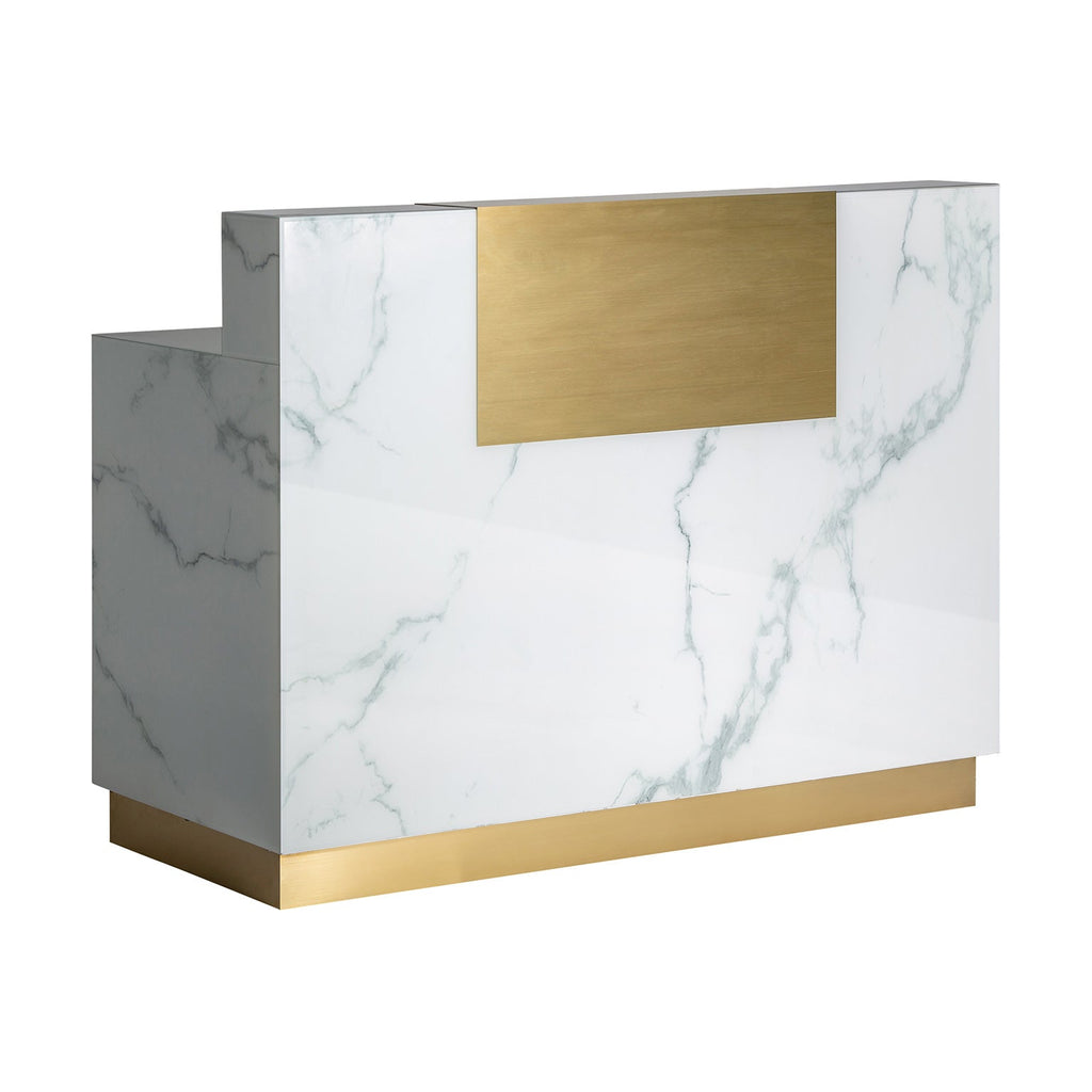 Theke in Weiss und Gold in Marmoroptik (large) - Maison Oudh