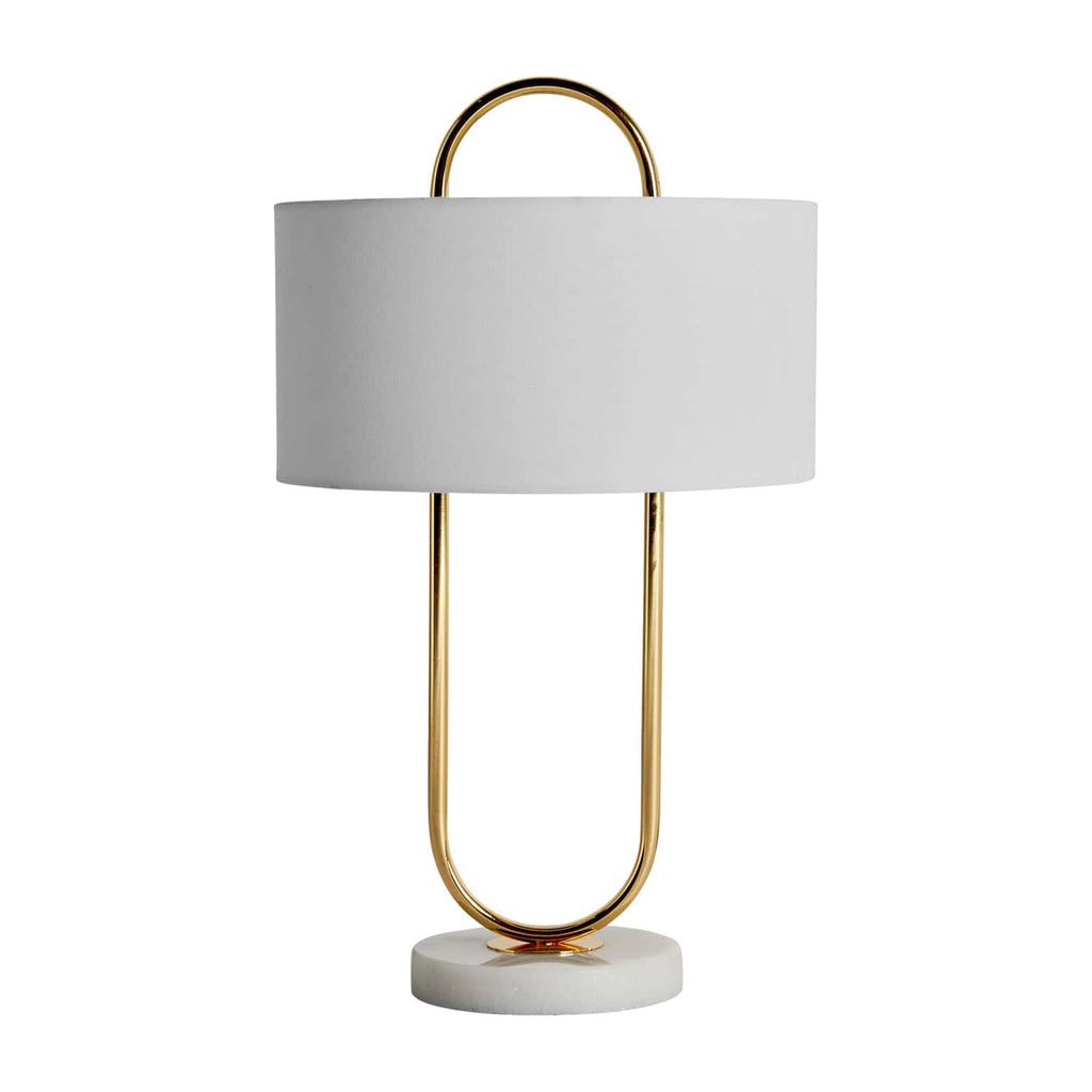 Art-Deco-Tischlampe aus Stahl und Stoff  in Weiß und Gold