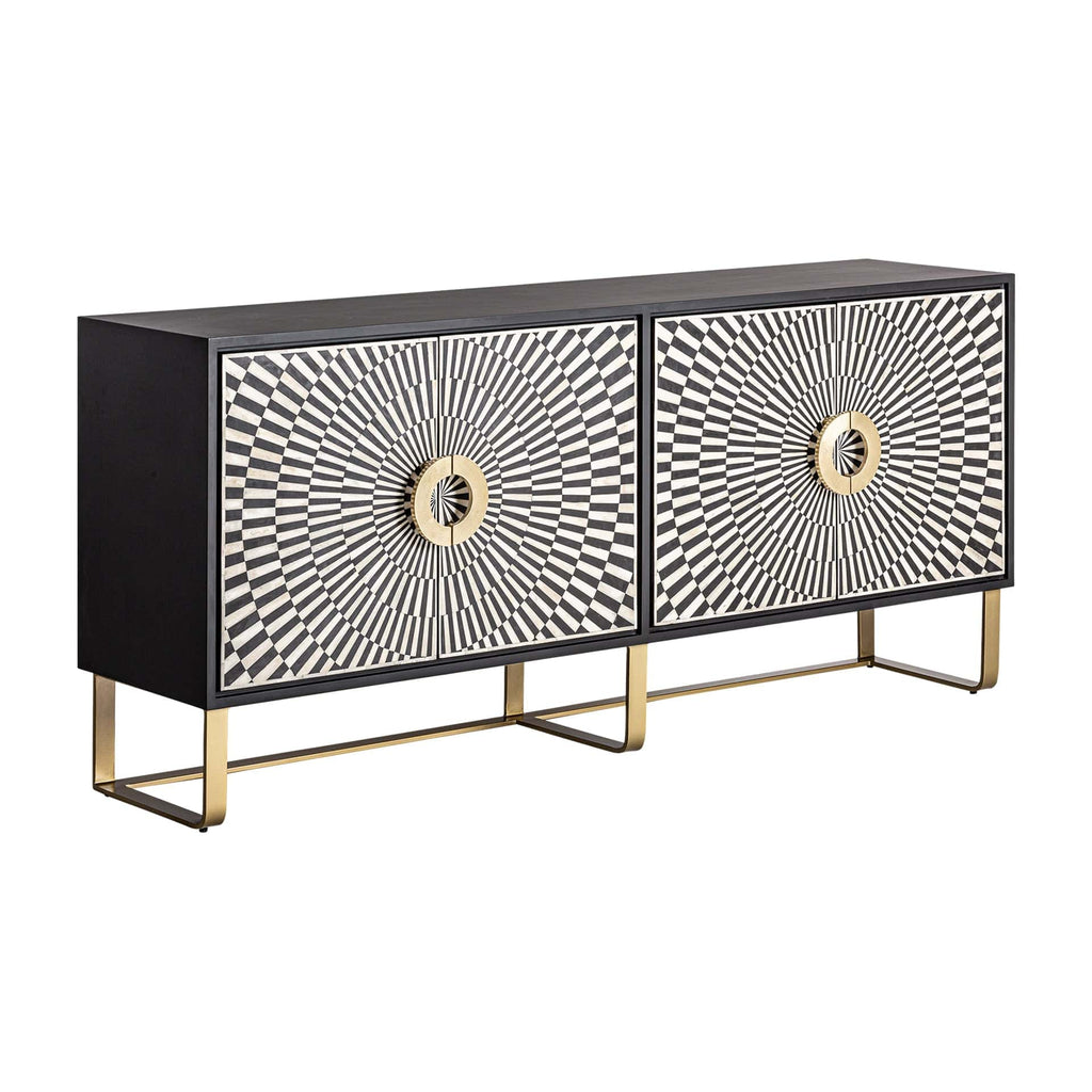 TV Schrank im Art Deco Stil aus schwarzem und weissem Bone kombiniert mit Gold - Maison Oudh