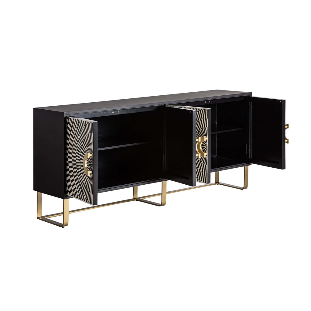 TV Schrank im Art Deco Stil aus schwarzem und weissem Bone kombiniert mit Gold - Maison Oudh