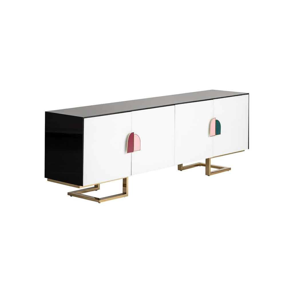 TV Schrank in Weiss mit dekorativen Griffen - Maison Oudh