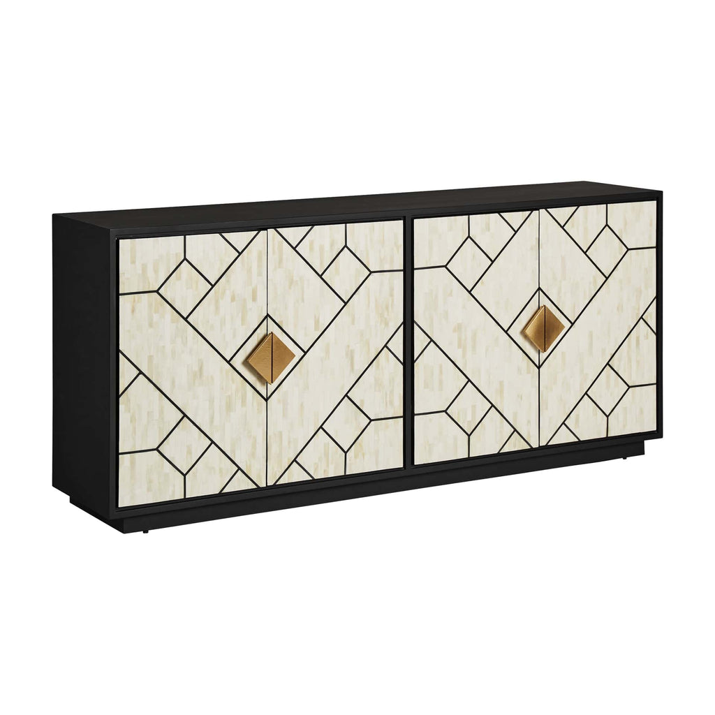 Viertüriges Sideboard aus Bone in Schwarzweiss kombiniert mit goldenen Elementen - Maison Oudh