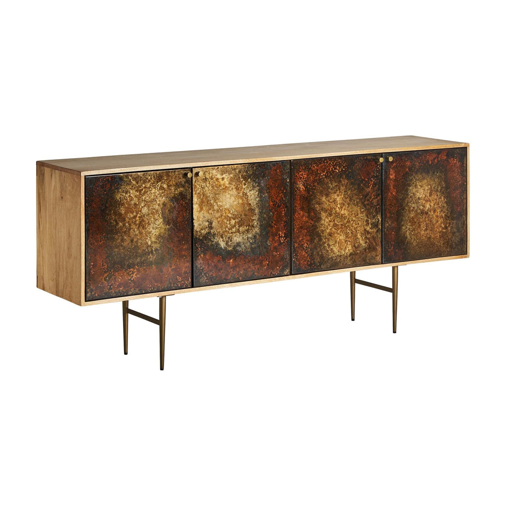 Viertüriges Sideboard aus Mangoholz kombiniert mit Gold - Maison Oudh