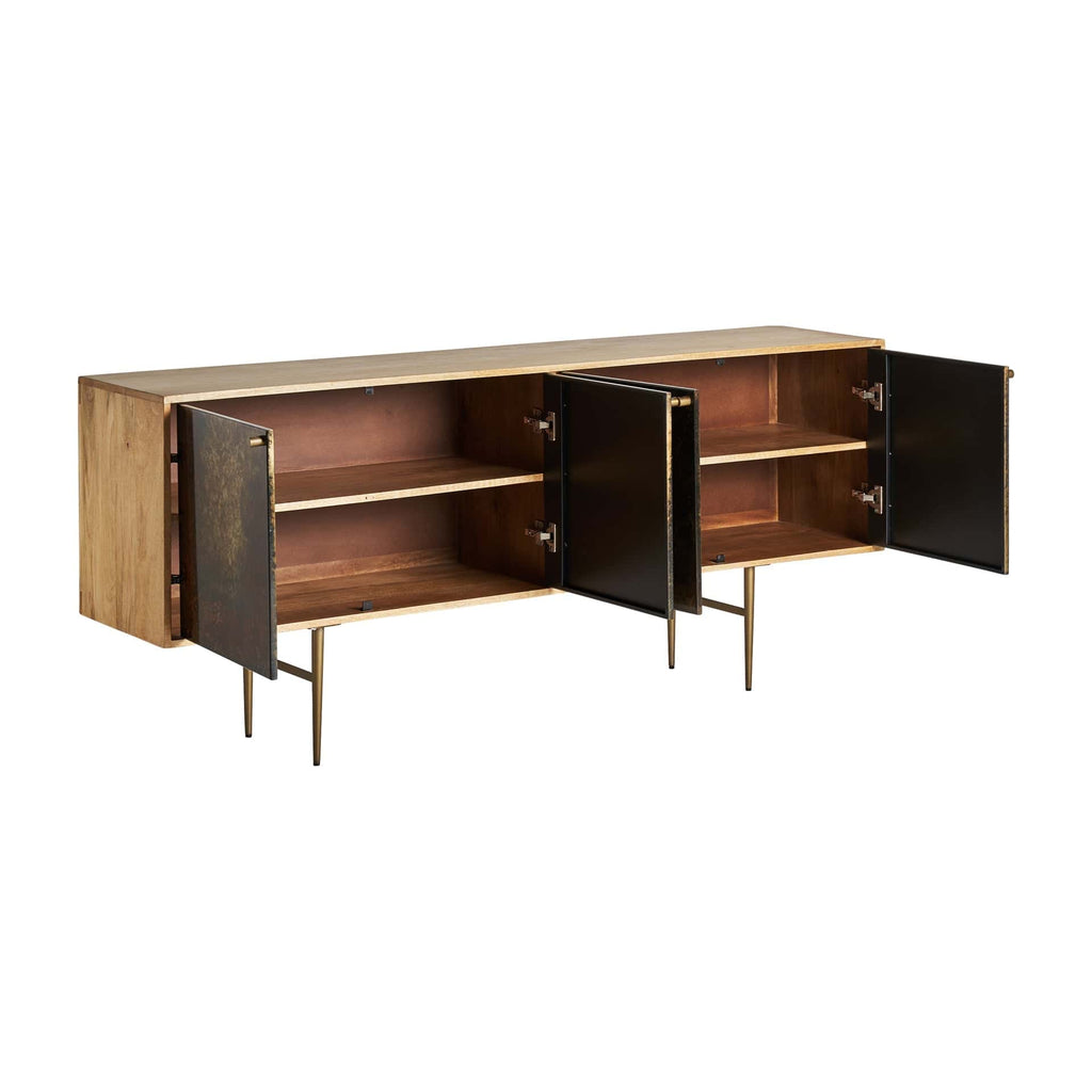 Viertüriges Sideboard aus Mangoholz kombiniert mit Gold - Maison Oudh