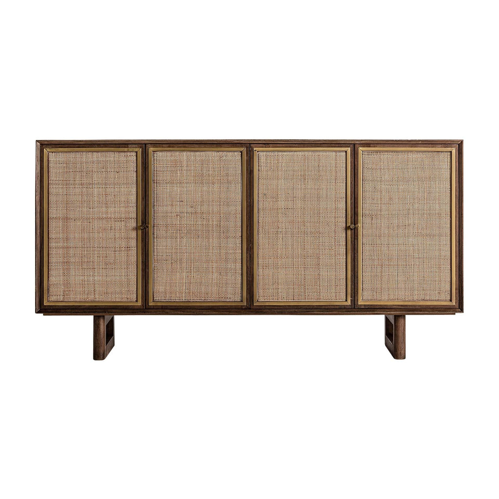 Viertüriges Sideboard aus Mangoholz kombiniert mit Hanf - Maison Oudh