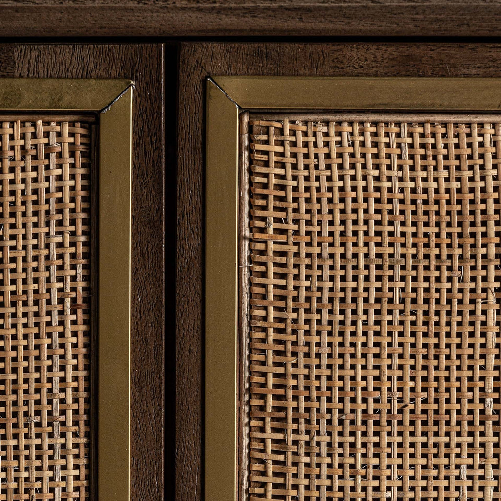 Viertüriges Sideboard aus Mangoholz kombiniert mit Hanf - Maison Oudh