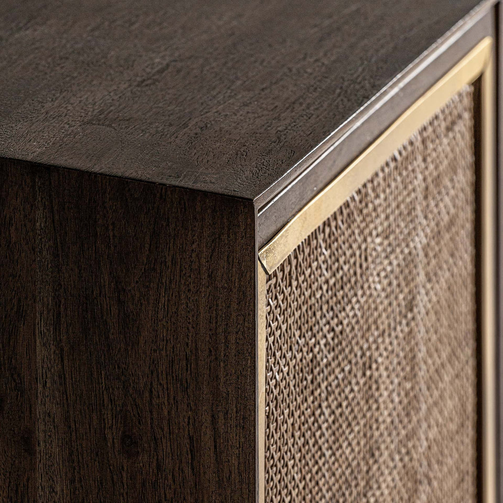 Viertüriges Sideboard aus Mangoholz kombiniert mit Hanf - Maison Oudh