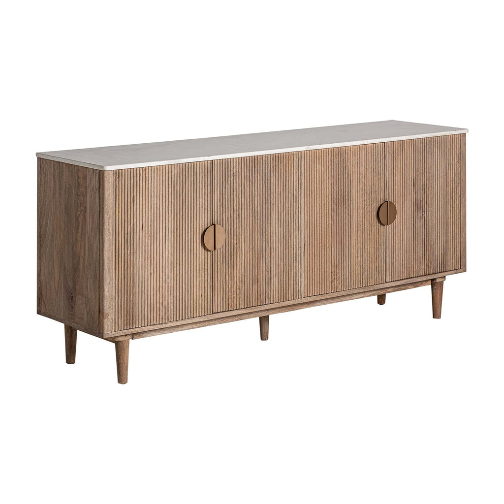 Viertüriges Sideboard aus Mangoholz kombiniert mit weissem Marmor - Maison Oudh