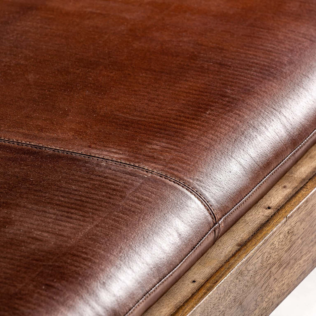 Vintage Bank aus Mangoholz und Leder - Maison Oudh