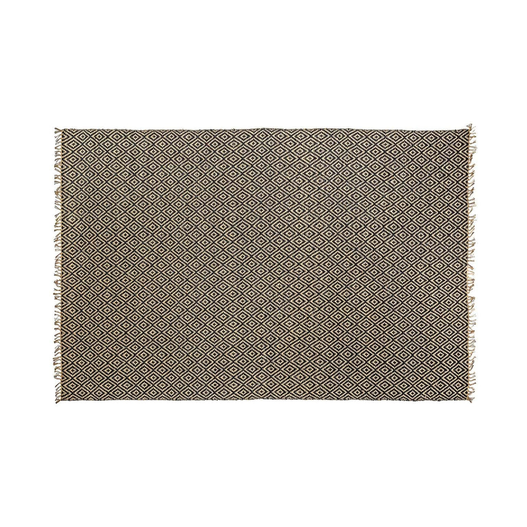 Vintage Jute-Teppich: Braun-Schwarz mit Rautenmustern - Maison Oudh