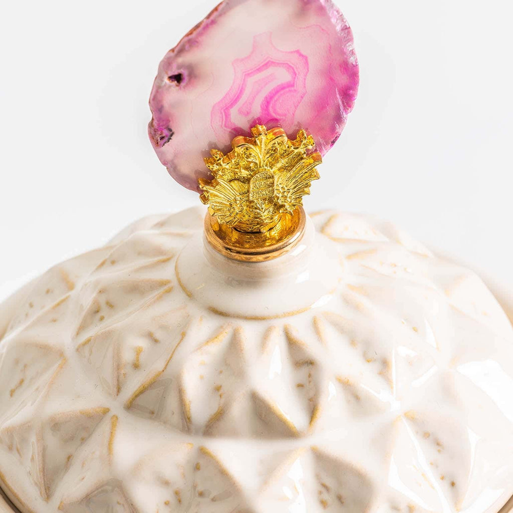 Weisse Keramikvase mit einem dekorativen Deckel - Maison Oudh