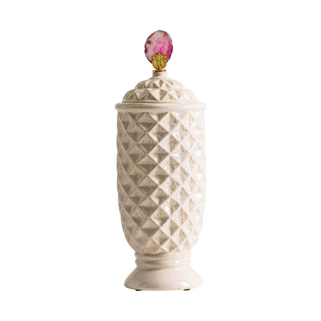 Weisse Keramikvase mit einem dekorativen Deckel - Maison Oudh