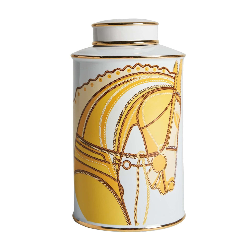 Weisse Keramikvase mit einem Pferdemotiv large - Maison Oudh