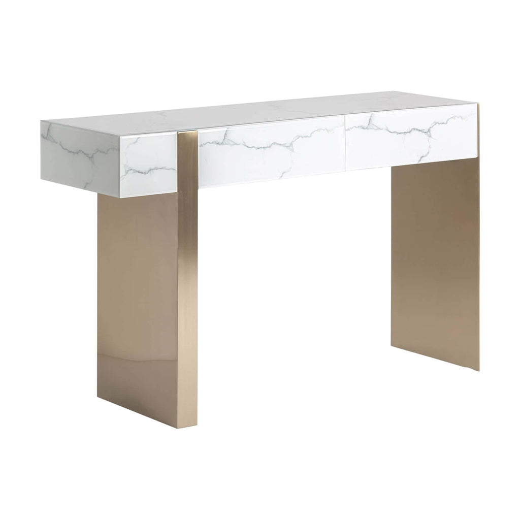 Weisse Konsole aus Marmor kombiniert mit Stahl in Gold - Maison Oudh