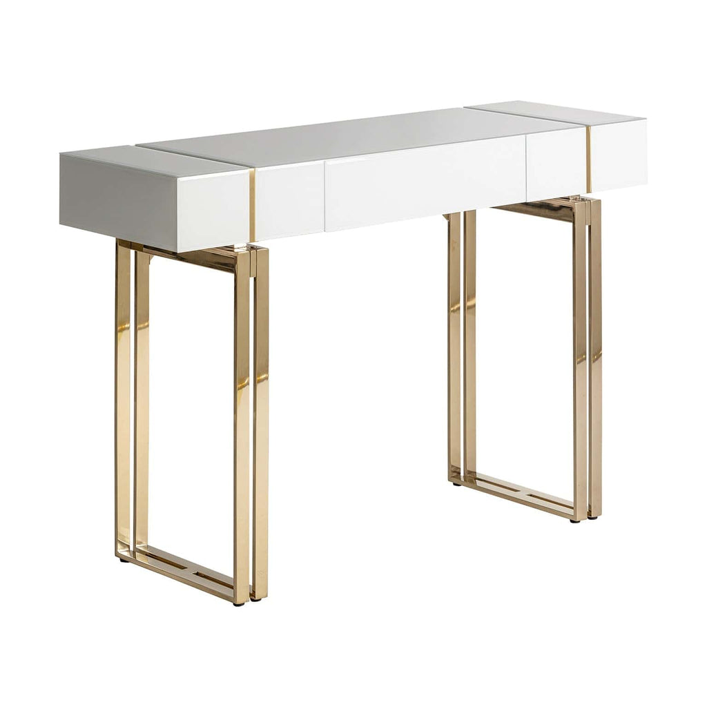 Weisse Konsole mit einer Schublade und goldenen Elementen - Maison Oudh