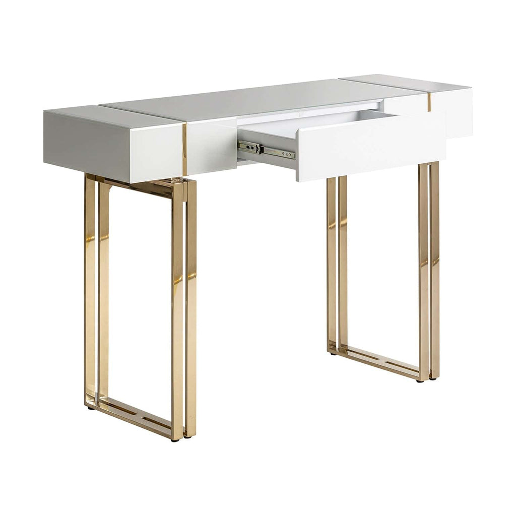 Weisse Konsole mit einer Schublade und goldenen Elementen - Maison Oudh