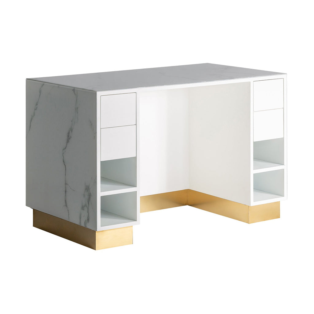 Weisse Theke aus Glas in Marmoroptik mit goldenen Elementen (large) - Maison Oudh