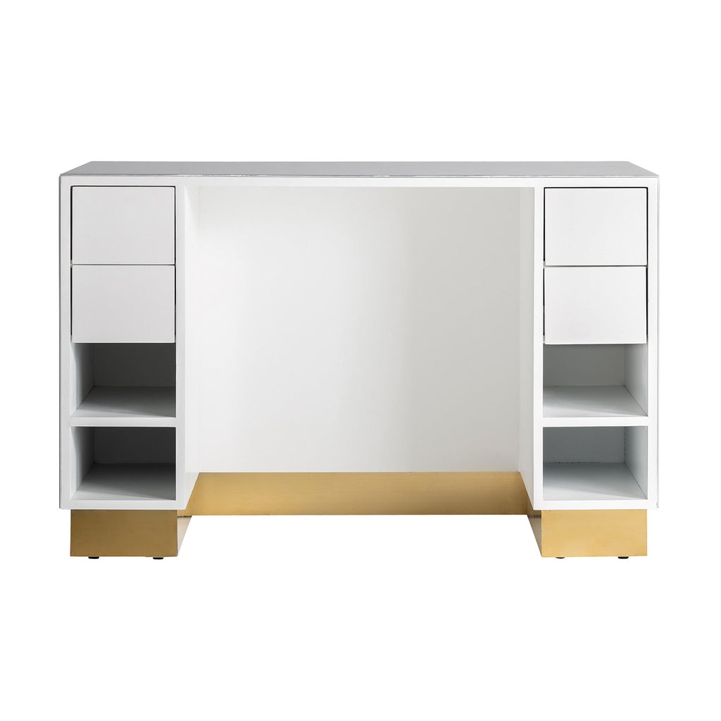 Weisse Theke aus Glas in Marmoroptik mit goldenen Elementen (large) - Maison Oudh