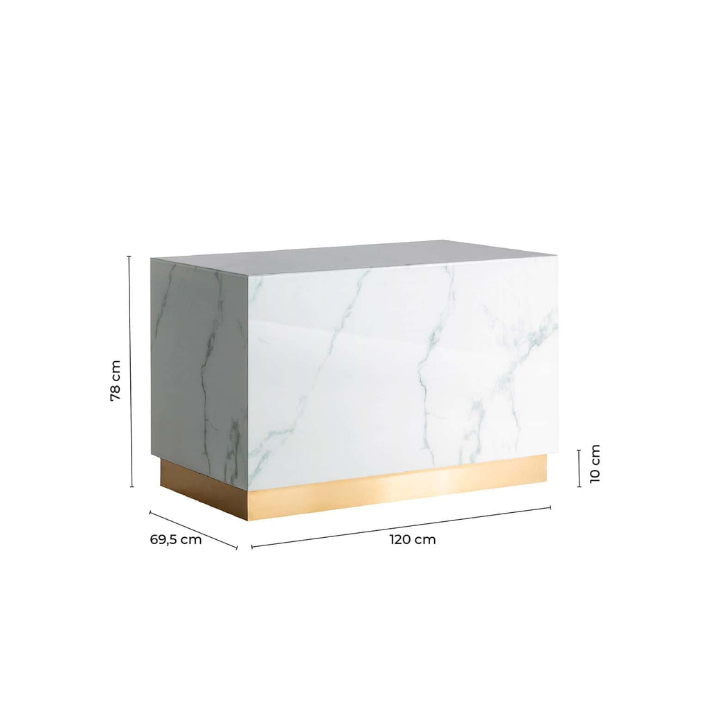 Weisse Theke aus Glas in Marmoroptik mit goldenen Elementen (large) - Maison Oudh