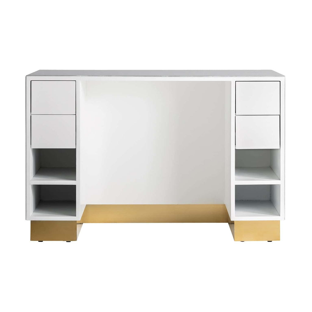 Weisse Theke aus Glas in Marmoroptik mit goldenen Elementen (small) - Maison Oudh