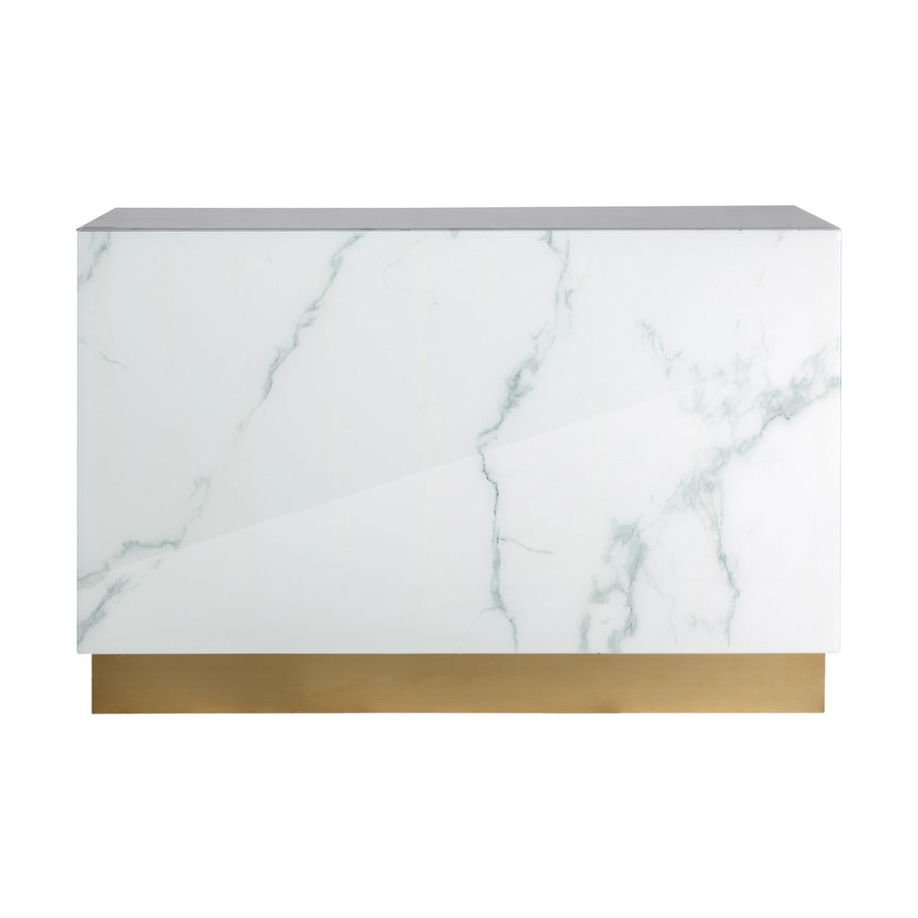 Weisse Theke aus Glas in Marmoroptik mit goldenen Elementen (small) - Maison Oudh