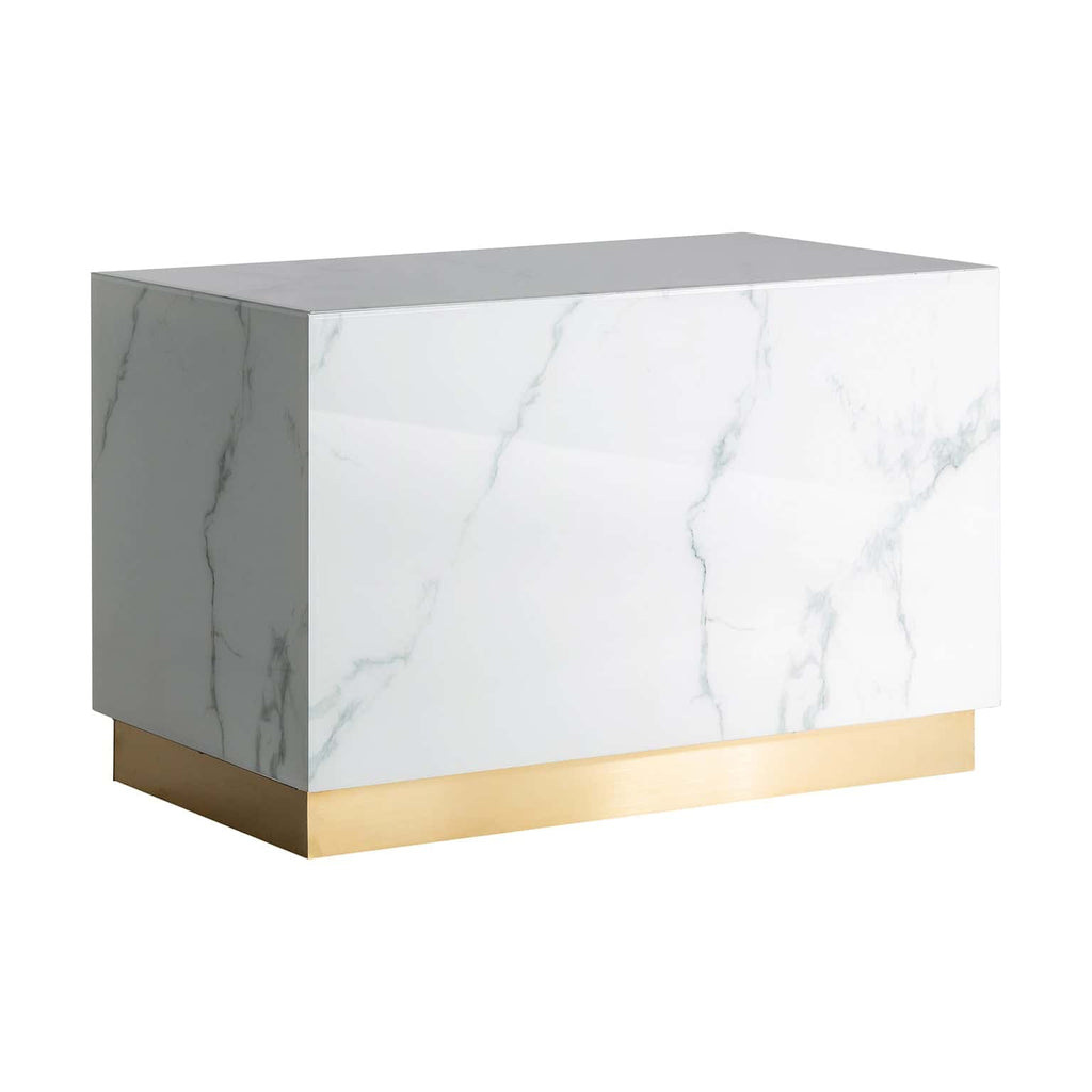 Weisse Theke aus Glas in Marmoroptik mit goldenen Elementen (small) - Maison Oudh