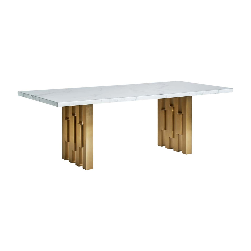 Weisser Esstisch mit einer Glasplatte in Marmoroptik - Maison Oudh
