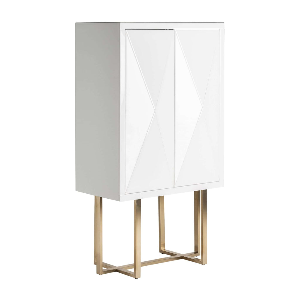 Weisser Hochschrank aus Kristallglas mit zwei Türen und Stahlbeinen in Gold - Maison Oudh