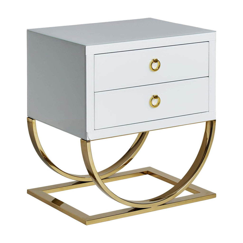 Weisser Nachttisch mit zwei Schubladen und goldenen Details - Maison Oudh