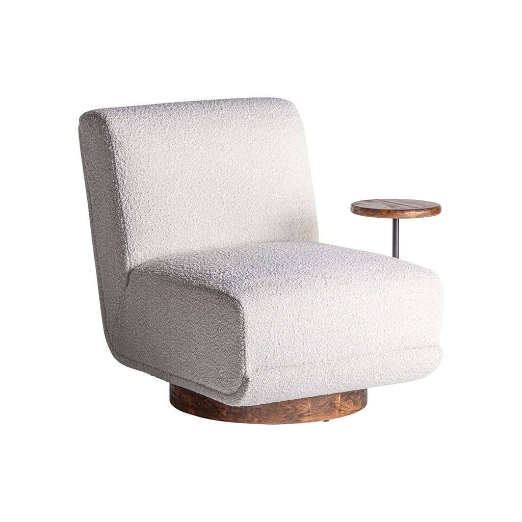 Weisser Sessel aus Boucle mit integriertem Tisch - Maison Oudh