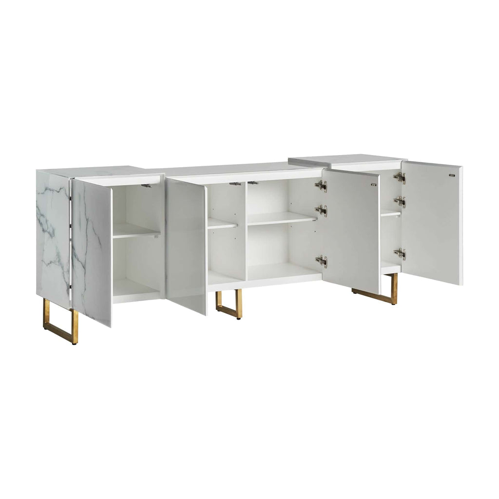 Weisses Sideboard aus Glas kombiniert mit goldenen Füssen - Maison Oudh