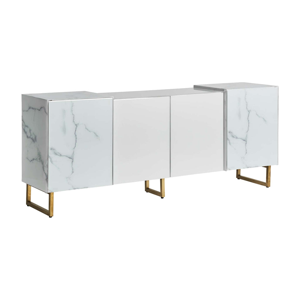 Weisses Sideboard aus Glas kombiniert mit goldenen Füssen - Maison Oudh