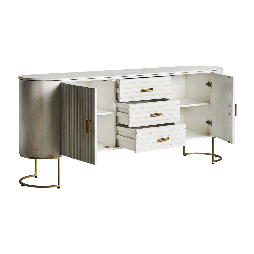 Weisses Sideboard aus Mangoholz kombiniert mit goldenen Details aus Messing - Maison Oudh