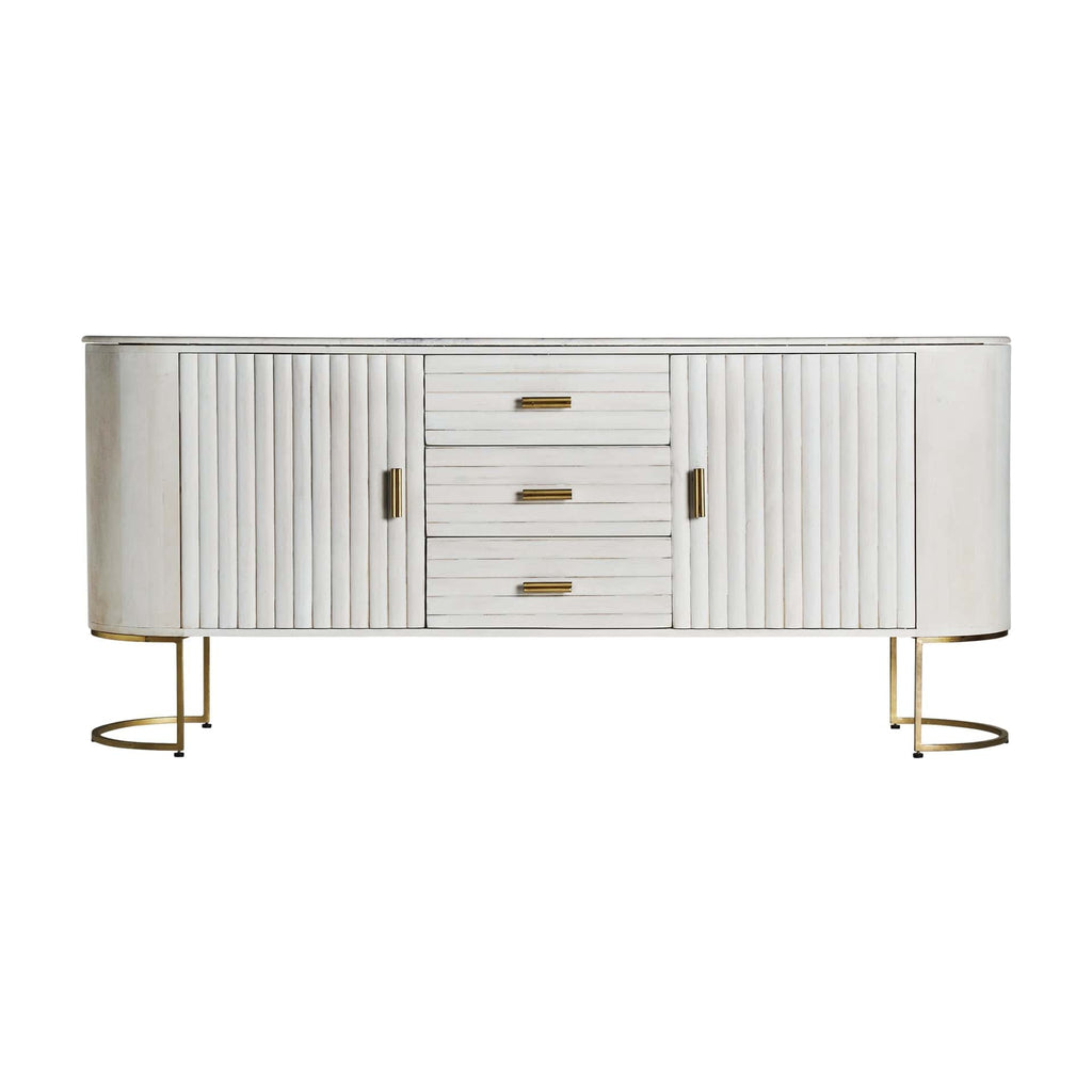 Weisses Sideboard aus Mangoholz mit Goldakzenten 