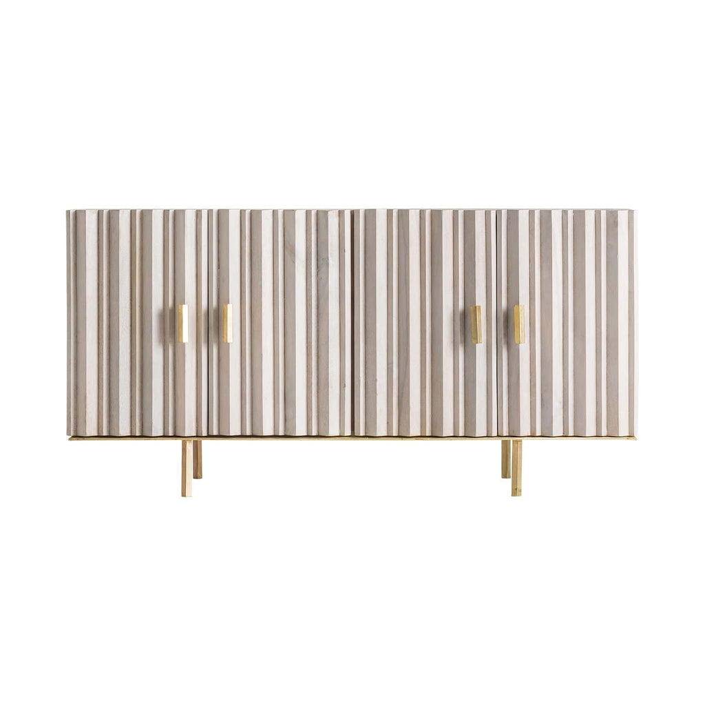 Viertüriges Art Deco Sideboard aus Mangoholz mit Goldenen Akzenten