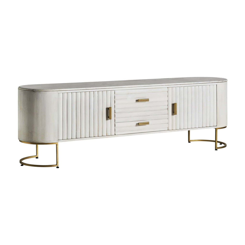 Weisses TV Board aus Mangoholz kombiniert mit Messing in Gold - Maison Oudh