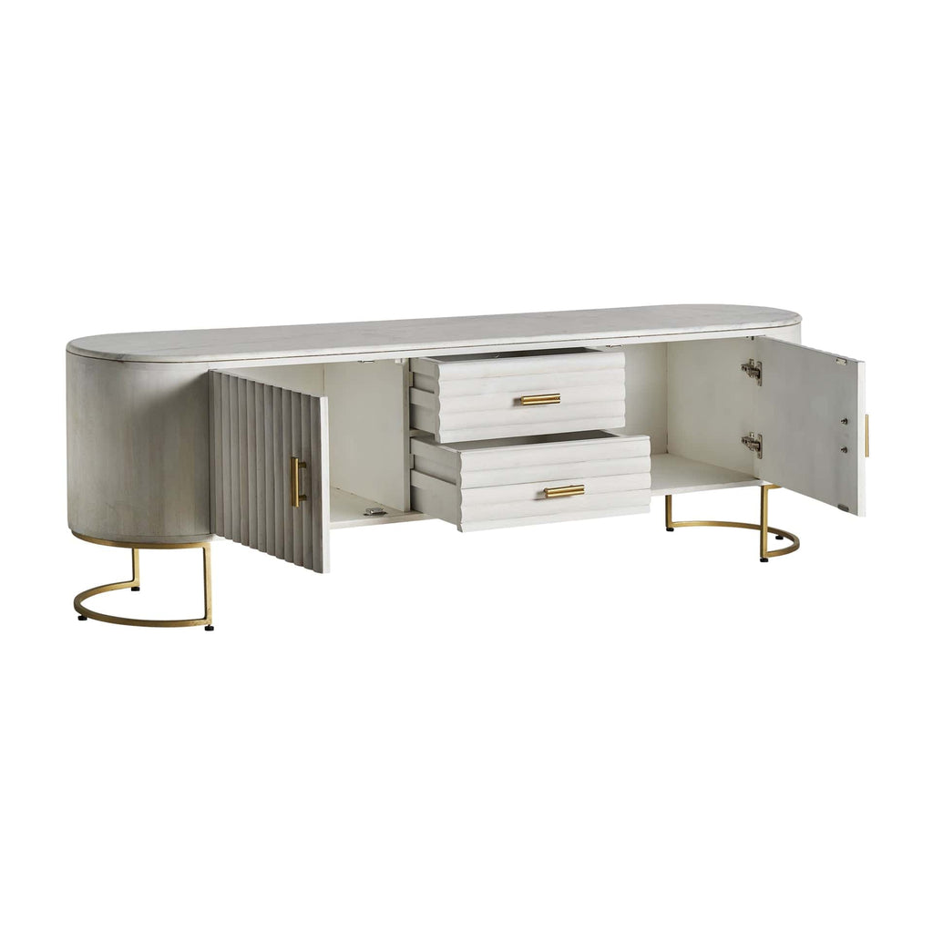 Weisses TV Board aus Mangoholz kombiniert mit Messing in Gold - Maison Oudh